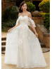 Sweetheart Neck Ivory Lace Tulle Wedding Dress With Detachable Straps